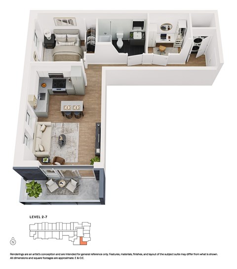 Floor plan for 1 bed, 1 bath, 532 sqft